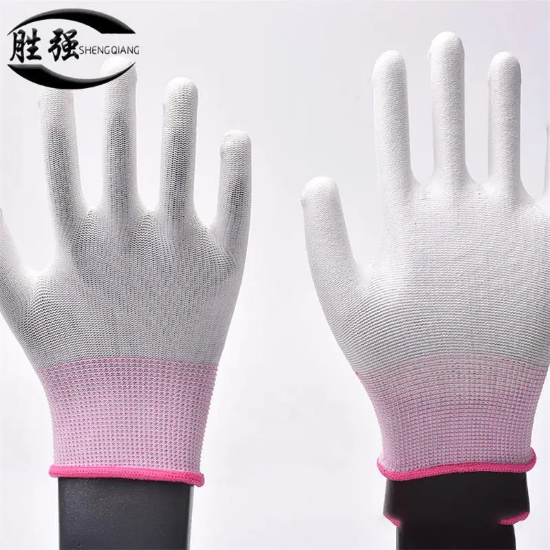 1 пара антистатических рабочих перчаток Белые Нейлоновые женские перчатки защитные перчатки с покрытием из искусственной кожи дышащие противоскользящие антистатические бытовые перчатки - Цвет: Pink Wrist