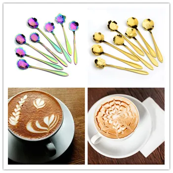 

8 Pieces Rainbow Dinner Set Stainless Steel Coffee set with 7 Color For Choose Ice Cream Dessert Tea Cutlery kitchen Accessories