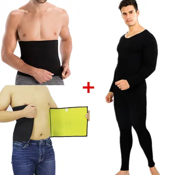 

Men Slimming T-Shirt Waist Trainer Belt Body Shapers Pants Long Sleeves Fat Burning Shaperwear Sweat Sauna Modeling Strap Corset