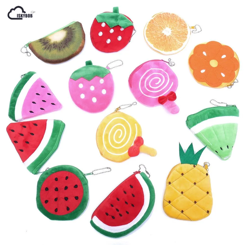 

Kawaii Fruits Plush Coin Purse Children Zip Small Change Purse Wallet Women Pouch Money Bag Girl Mini Short Coin Holder Wallet