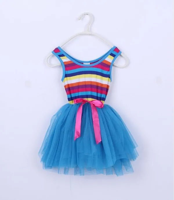 

Korean girl striped dress kids clothes summer new 2019 Rainbow princess dresses 2-7 year