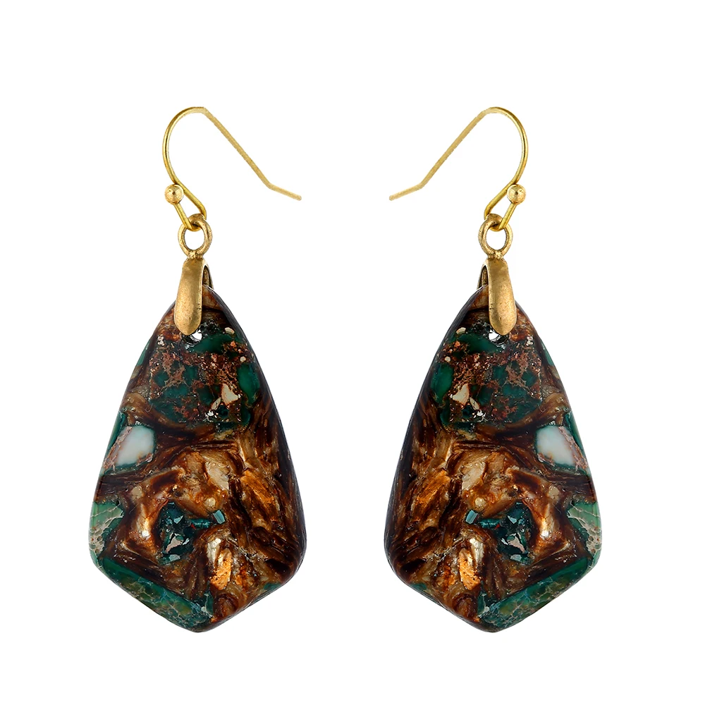 Bohemian Hypoallergenic Inspiration Stylish Ethnic Imperial Jasper Stone Charm Dangling Earrings for women Girl Drop Shipping 5