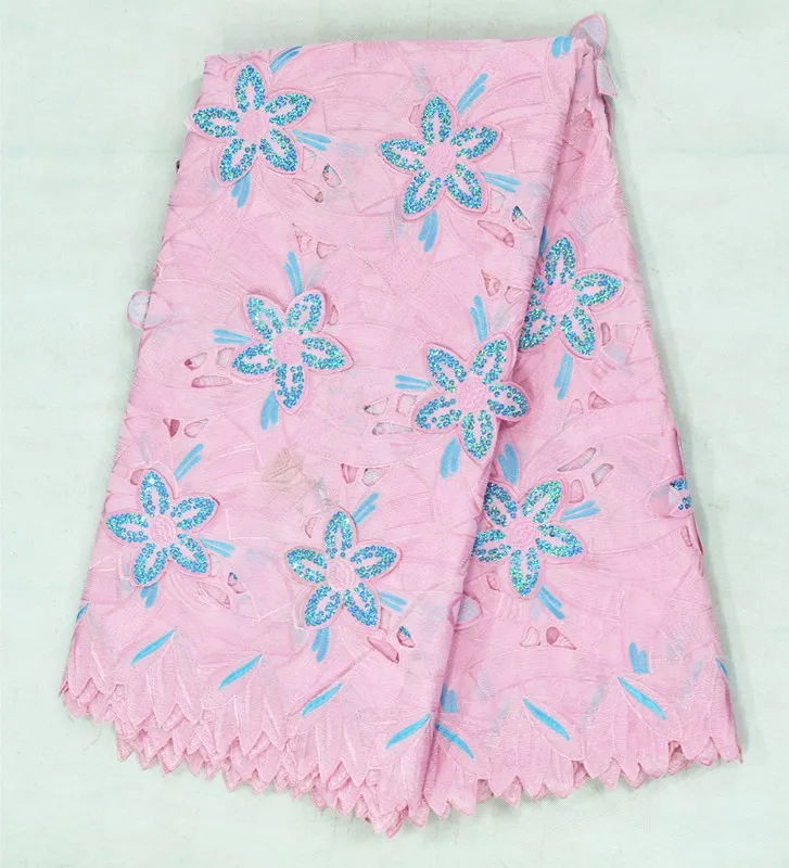 5 metros / muito rosa de algodão com strass decoração, Bonito rendas de algodão africano tecido para roupas BC123-3