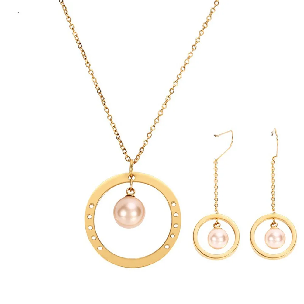 

Pearl long necklaces women stainless steel chain personalized gold ladies silver earings pearl christmas jewelry set gifts