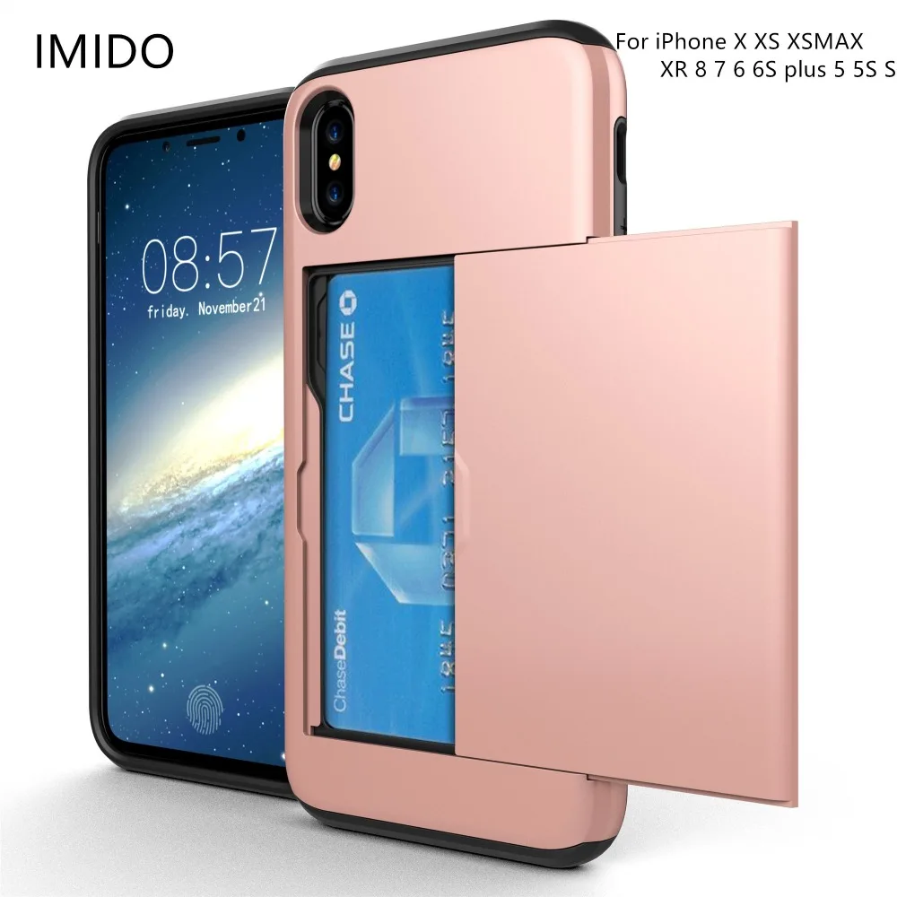 Для iphone X XS XSMAX XR 8 7 6 6s плюс Броня Кредитная карта слот кошелек чехол для телефона 5