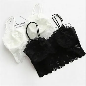 

Women Sexy Vest Chest Padded Tank Tops For Women Wearing Fitness Underwear White Black Solid Color Lace Bralette Crop Top Ladies