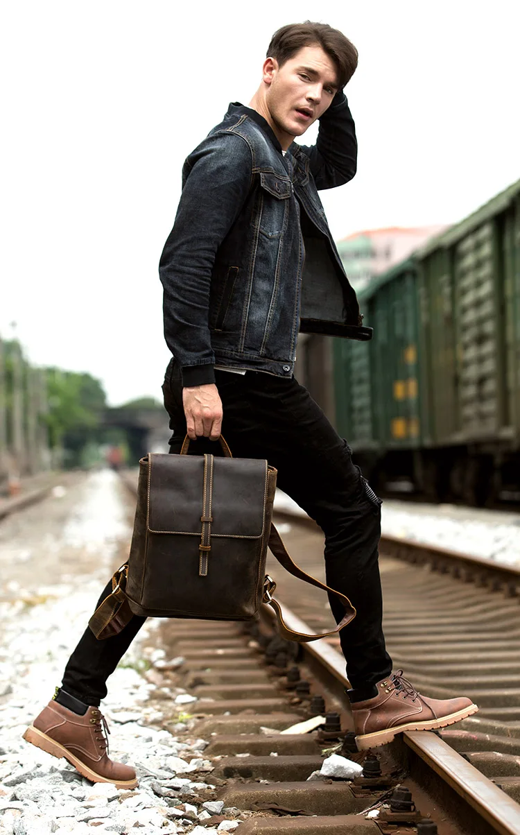 Outdoor Model Show of Woosir Handmade Mens Vintage Backpack