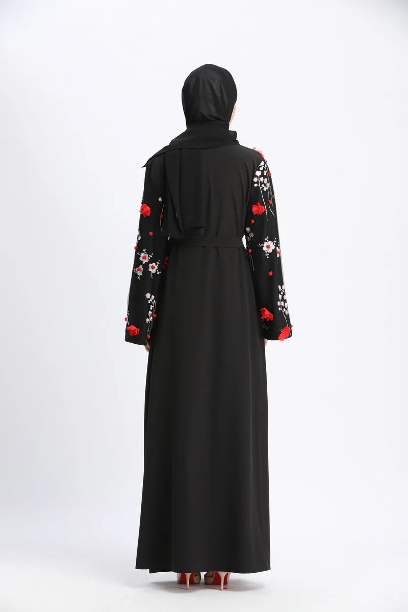 3D Вышивка Цветы мусульманский женский кардиган арабский ислам платье Дубай Абая для женщин серый черный длинный халат открытое Кимоно размера плюс