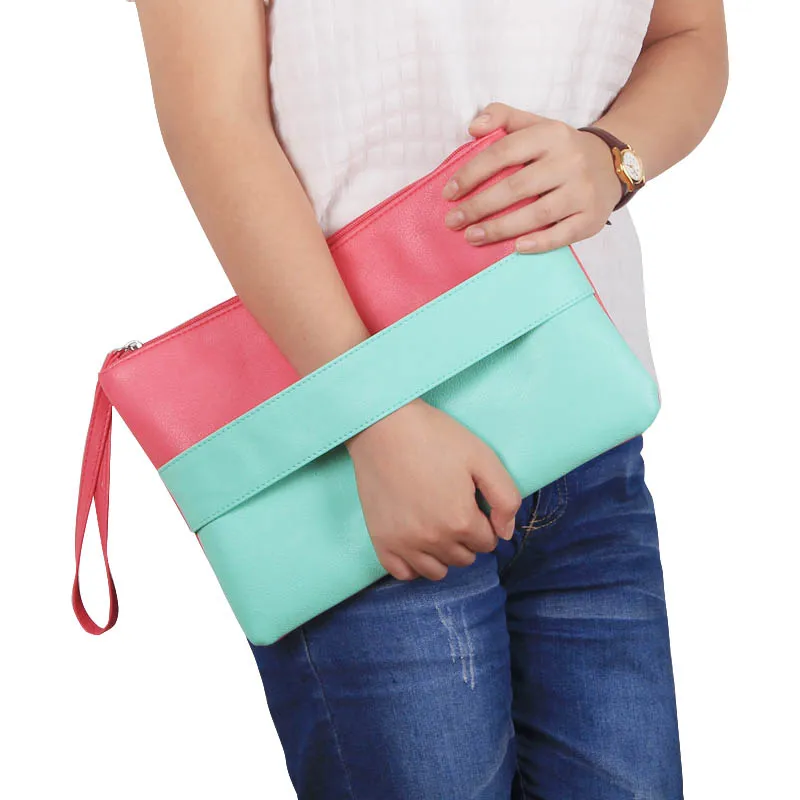  Candy Color Leather Women Bag Day Clutches Handbag Bolsa Feminina Wristlets Bags Ladies Casual Patc - 32660043507