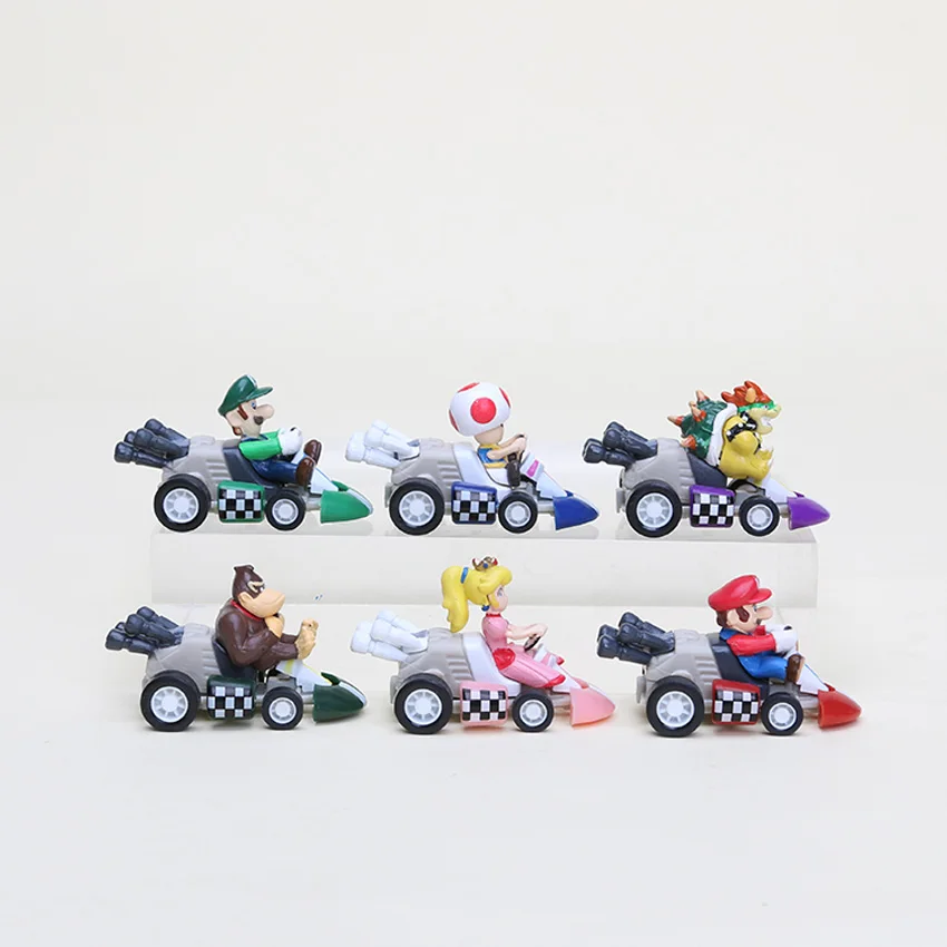 1 комплект Super Mario Bros Kart PULL BACK Figures 6 шт./компл. Kart PULL BACK Figures Луиджи Йоши Боузер персиковый гриб