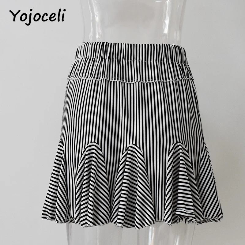 Yojoceli полосатая плиссированная мини-юбка женская пляжная юбка в стиле бохо