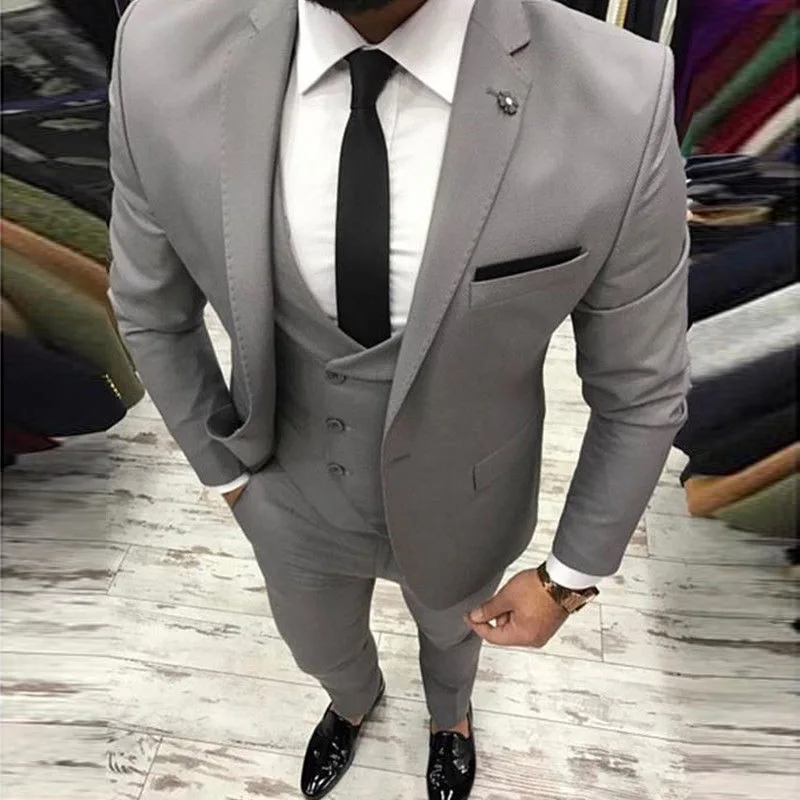 Light Grey Men Wedding Suit Slim Fit 3 Piece Tuxedo Groom Groomsman Custom men suits for wedding traje hombre