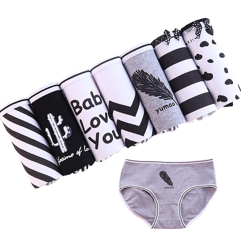 

7 Pcs/lot Sexy Panties Women's Underwear Cotton Briefs Seamless Printed Underpants Lingeries Calcinhas Shorts Girls Stripe Panty