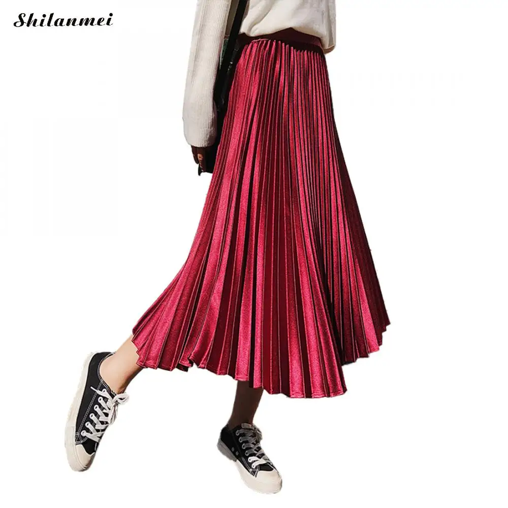 Новая мода 2018 осень и зима обтягивающие женские бархатные юбки с высокой талией женские плиссированные юбки элегантные женские длинные