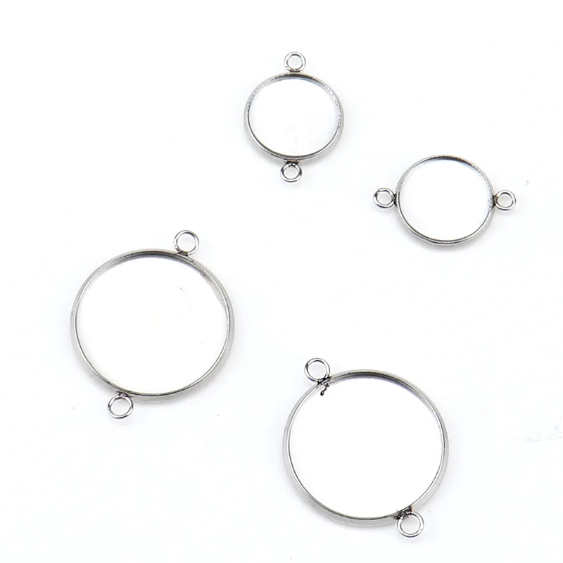 

10pcs Stainless Steel Silver Tone 6-25mm Round Blank Pendant Tray Base Settings Connector with 2 Loops for DIY Jewelry Findings