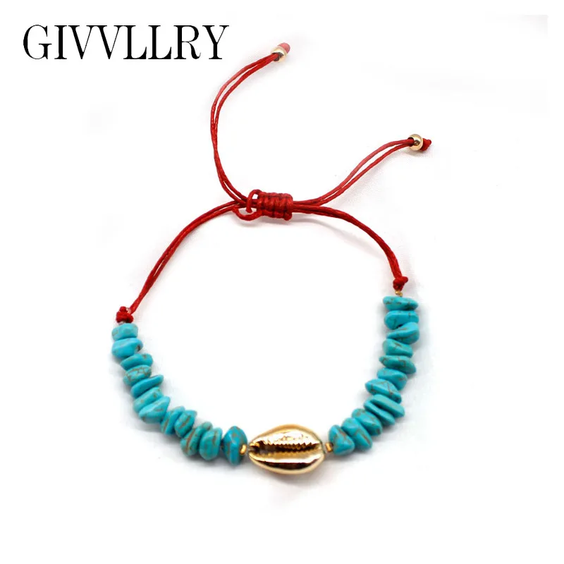 

GIVVLLRY Irregular Stone Bracelets Bohemian Blue Green Faux Stone Beaded Red Thread Rope Weave Adjustable Bracelets for Women