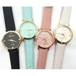 Дейзи вырезать лицо часы наивысшего качества женские кожаные винтажные часы-браслет Мода Женева часы