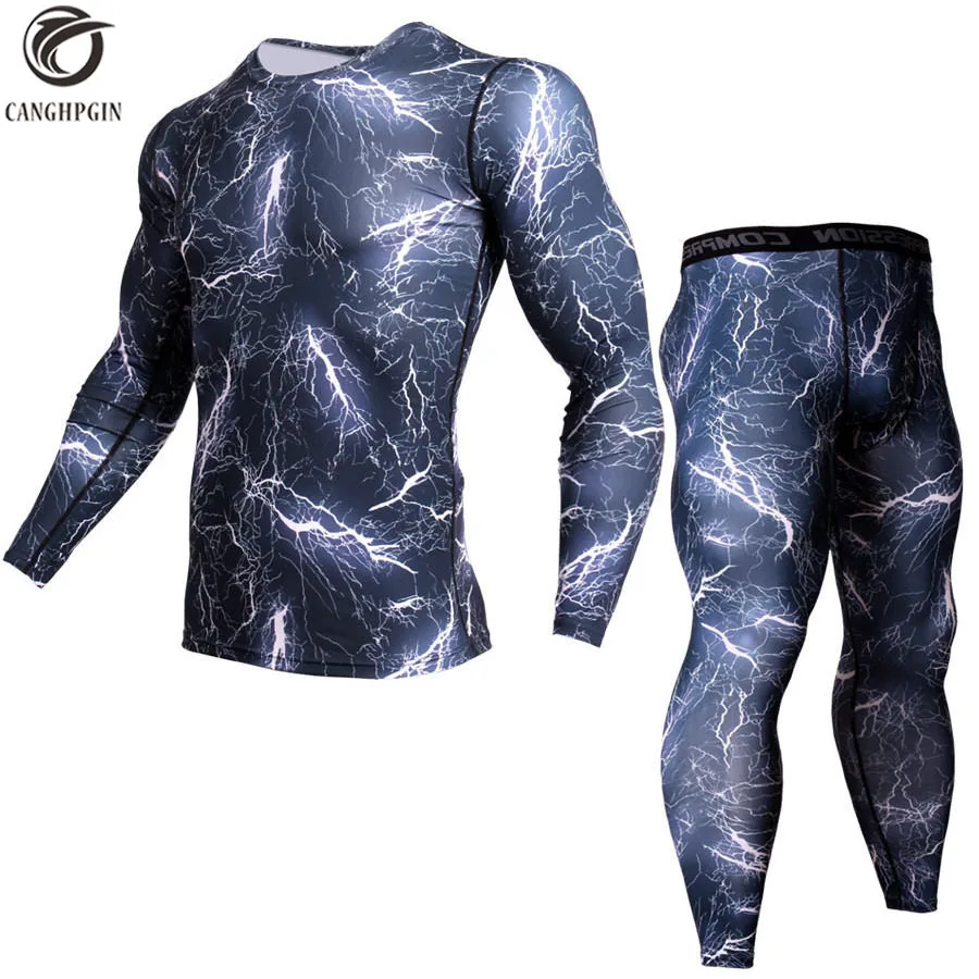 

Mens Compression Shirt Pants Set Bodybuilding Tight Men Running Clothing Long Sleeves Shirts Leggings Camouflage Fitness Sports