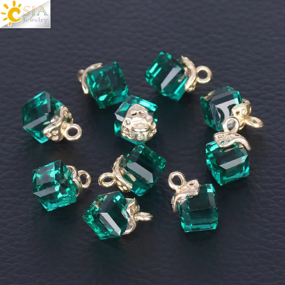 CSJA кубические стеклянные бусины для рукоделия, квадратная форма, 2 мм, бусины с австрийскими кристаллами, бисероплетение, сделай сам, 10 шт., F367 - Цвет: Green
