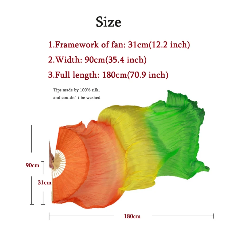 Болельщики для танца живота, высокое качество, 20 цветов, шелк, вуали, вееры для танцев, бамбуковые ребра, длинные, для выступлений, реквизит 180 см
