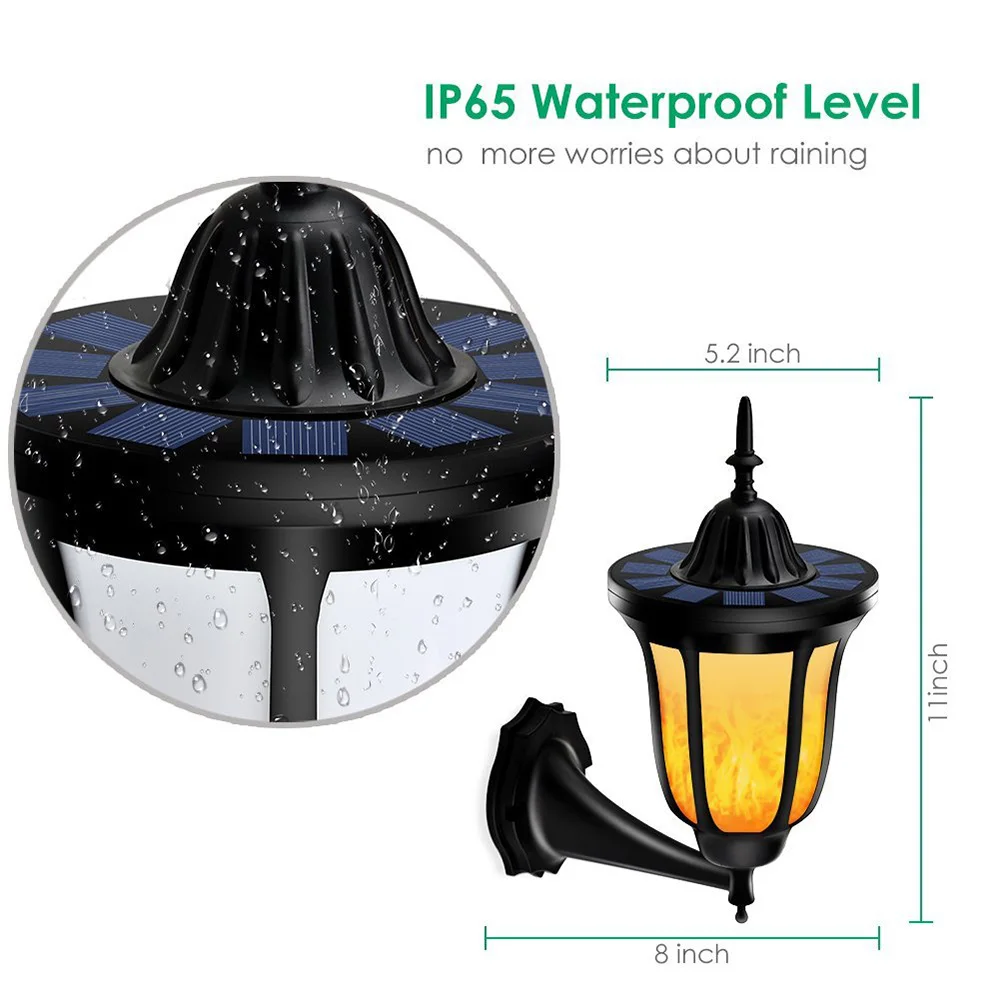 Emissor de Luz Decoração do Jardim Parede ao ar Livre à Prova Água para Pátio Diodo Solar Leds Tochas Solares Chamas Cintilação Lâmpada Dwaterproof Quintal 96 8 Cheap Lâmpadas solares