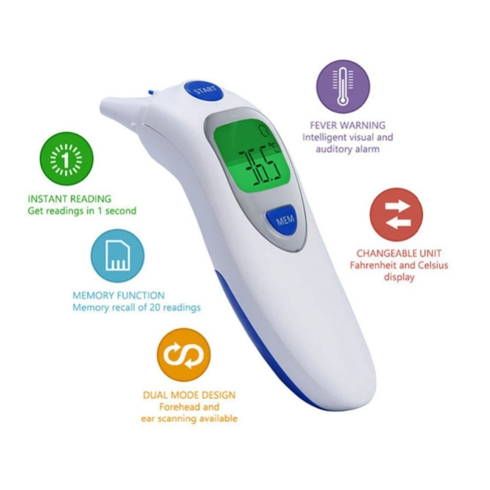 Бесконтактное устройство для измерения температуры, Мультифункциональный цифровой термометр для детей/взрослых, инфракрасный термометр для лба, ушей, тела, пистолет