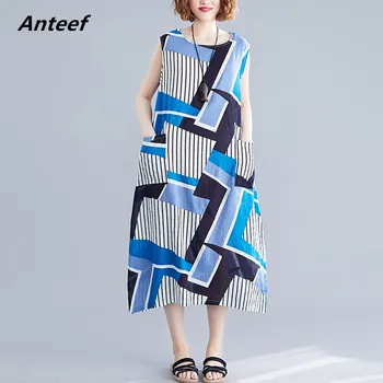 

cotton vintage stripe plus size women casual loose long summer sun party dress elegant clothes 2020 ladies dresses sundress