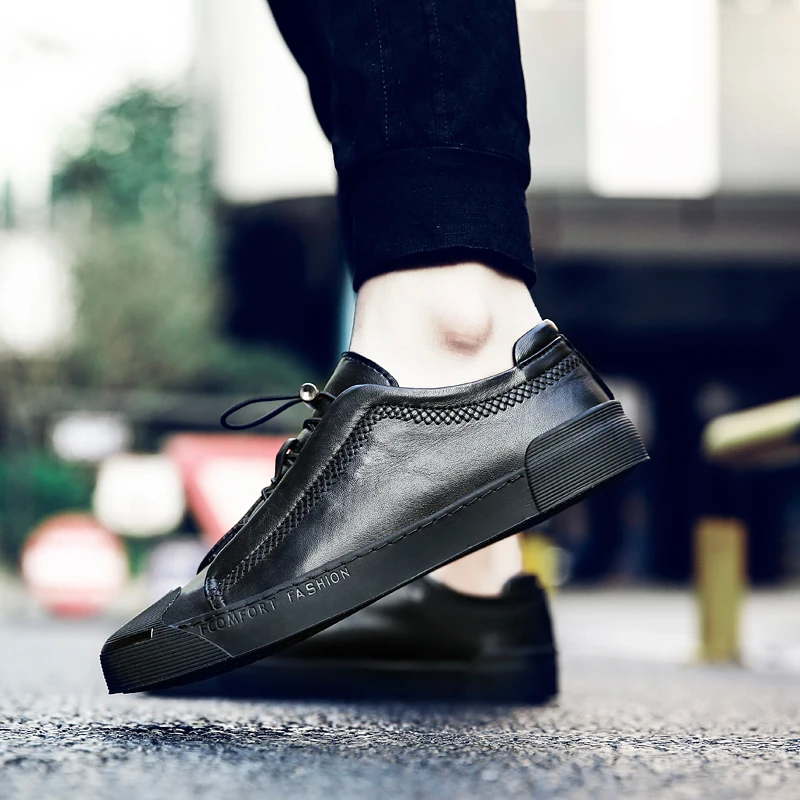 Men Shoes Casual Genuine Leather Fashion Trendy Flat Shoes for Men New Chunky Sneakers 2019 New Trend Wild