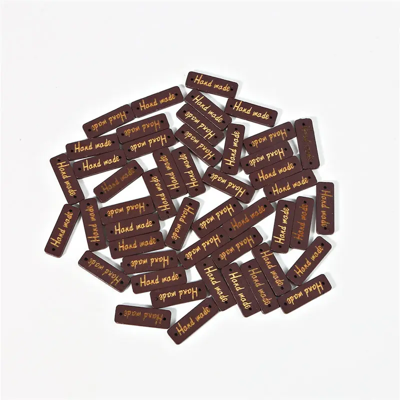 50/100pcs Handmade Oval Square Natural Wooden Button "Hand Made" Tags Applique for DIY Sewing Clothes Crafts Scrapbooking - Цвет: 10mm x 30mm