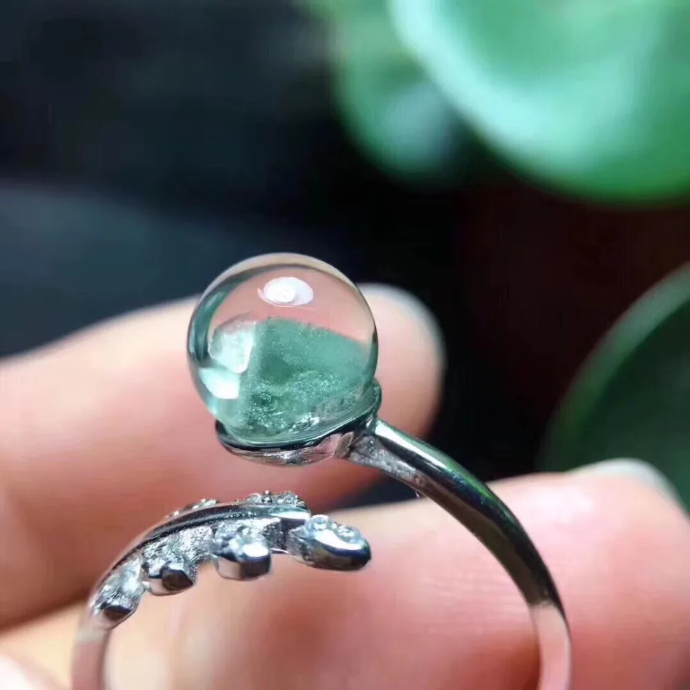 

Adjustable Ring Natural Green Phantom Quartz Crystal Woman Man Love Gift 8mm Clear AAAAA Lucky Stone Ring Jewelry Drop Shipping