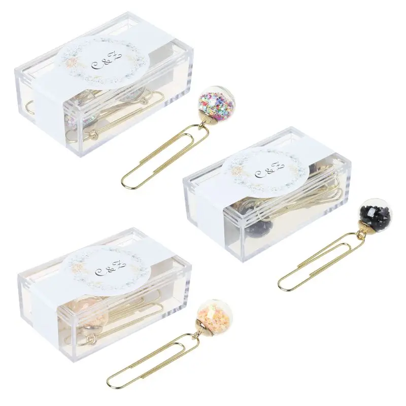 

ZHUTING High Quality 5 Pcs / 1 Box Glass Ball Paper Clips Notes Marker DIY Metal Binding Memo Paper Clip Bookmark Novelty