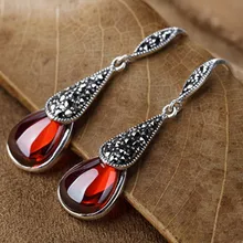 Гранат длинный участок S925 стерлингового серебра серьги тайский серебряный Ретро-серебряные серьги Ms. Коллекционные вещи, новинка