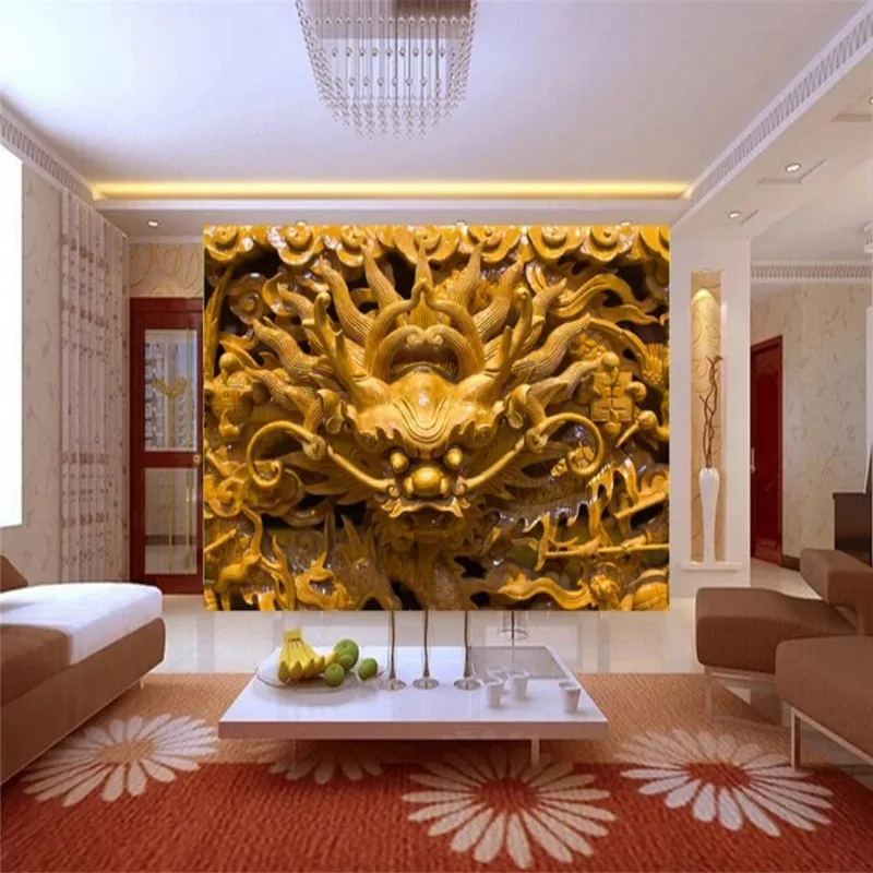 Custom Mural Wallpaper Stereo Wood Carving Tv Background Wall