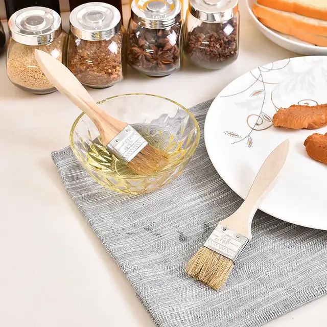 Online Shop Newly 2 Pcs BBQ Wood Handle Brush Barbecue Barbecue Grill BBQ Brush Wood Handle Silicone Butter Bread