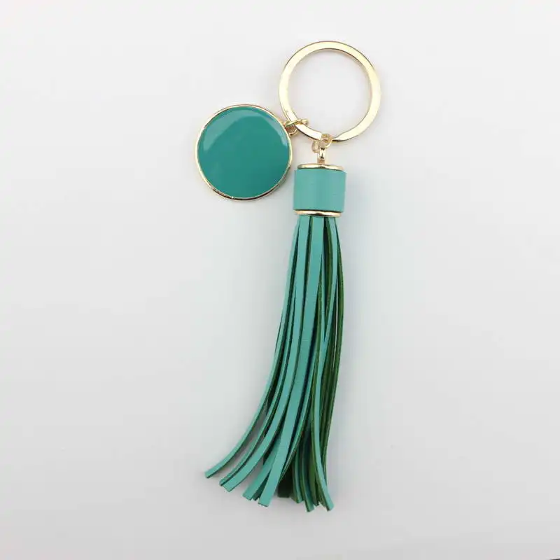 Gold Turquoise Персонализированный золотой кожаный брелок с кисточкой Женская сумка Шарм монограмма пустой брелок подарок на день Святого Валентина ювелирные изделия из эмали оптом - Цвет: Gold Turquoise