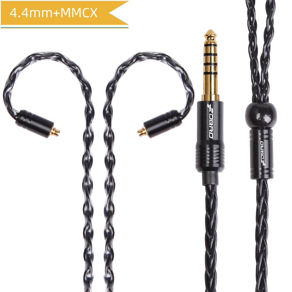 black 4.4mm MMCX FDBRO 8core MMCX 2Pin 0,78 мм A2DC посеребренный кабель для наушников 2,5/3,5/4,4 мм наушники с уравновешенным якорем аудио разъем кабеля для SE315 SE425 - Цвет: black 4.4mm MMCX
