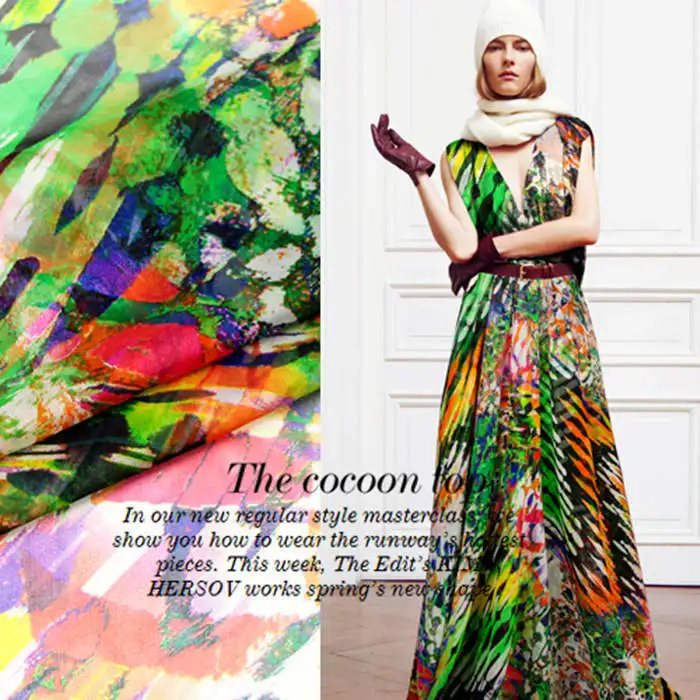 Шелковая шифоновая ткань с принтом ширина 135 см для летних платьев приключения в