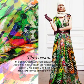 

New 135cm width Free shipping for summer dresses 100% printed silk chiffon fabric jungle adventure for blouse scarf SF-BP50