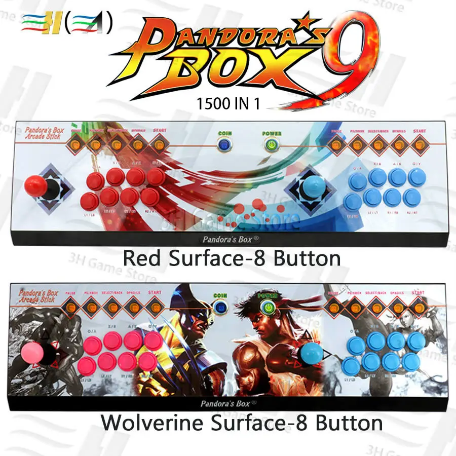 Pandora Box 9 1500 В 1 8 кнопочная Консоль 2 игрока Pandora's box 5 plus аркадные игры контроллер HDMI VGA выход HD 720p ТВ