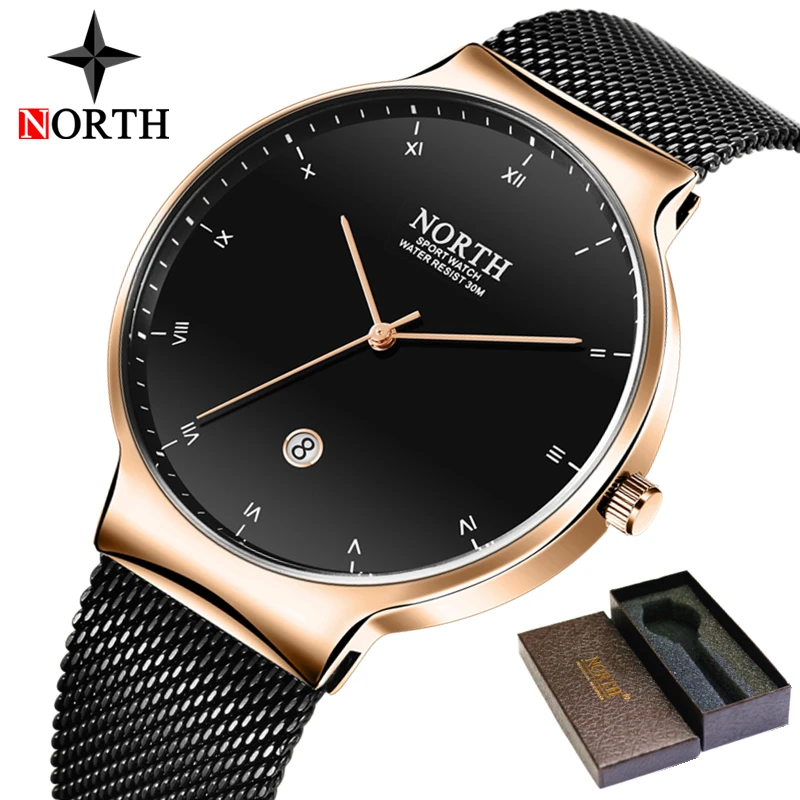 

NORTH Fashion Mens Watches Top Brand Luxury Quartz Watch Men Casual Slim Mesh Steel Waterproof Sport Watch Relogio Masculino