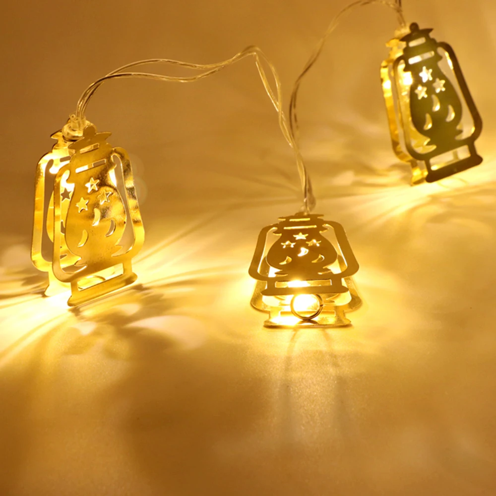 HAOCHU 65inches Muslim Islam Arab Gold Metal Lantern Lamp Led String Lights Moon Star Night Lighting For EID Ramadan Decoration