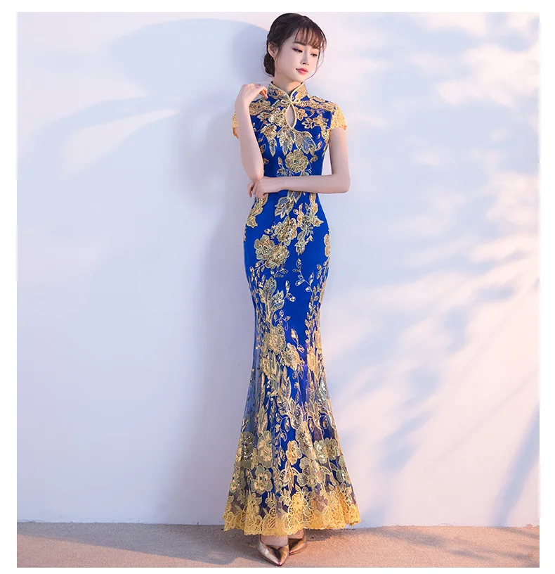 Зеленый Cheongsam для женщин традиционное платье пикантные Свадебные Qipao вышивка китайский Восточный платья для Vestidos Formales Длинные Qi Pao