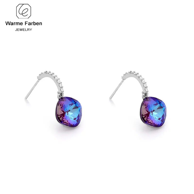 Purple Warme Farben квадратные 925 Серебряные висячие серьги этнические циркониевые Кристаллы из сваровского ювелирное изделие женские вечерние серьги - Цвет камня: Purple
