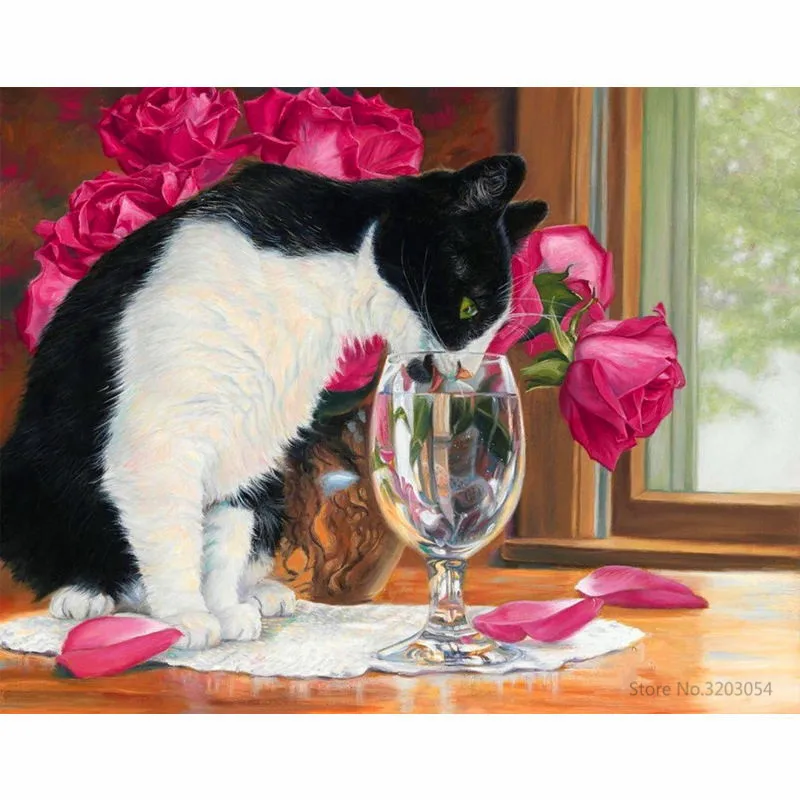 

CHUNXIA Framed DIY Painting By Numbers Lovely Cat Acrylic Painting Modern Picture Home Decor For Living Room 40x50cm RA3445