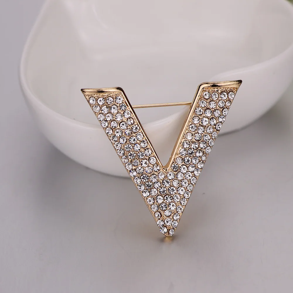 i-Remiel New Minimalist Crystal New Letter V Brooch Pin Rhinestone Triangle Brooches and Pins for Men's Shirt Collar Accessories