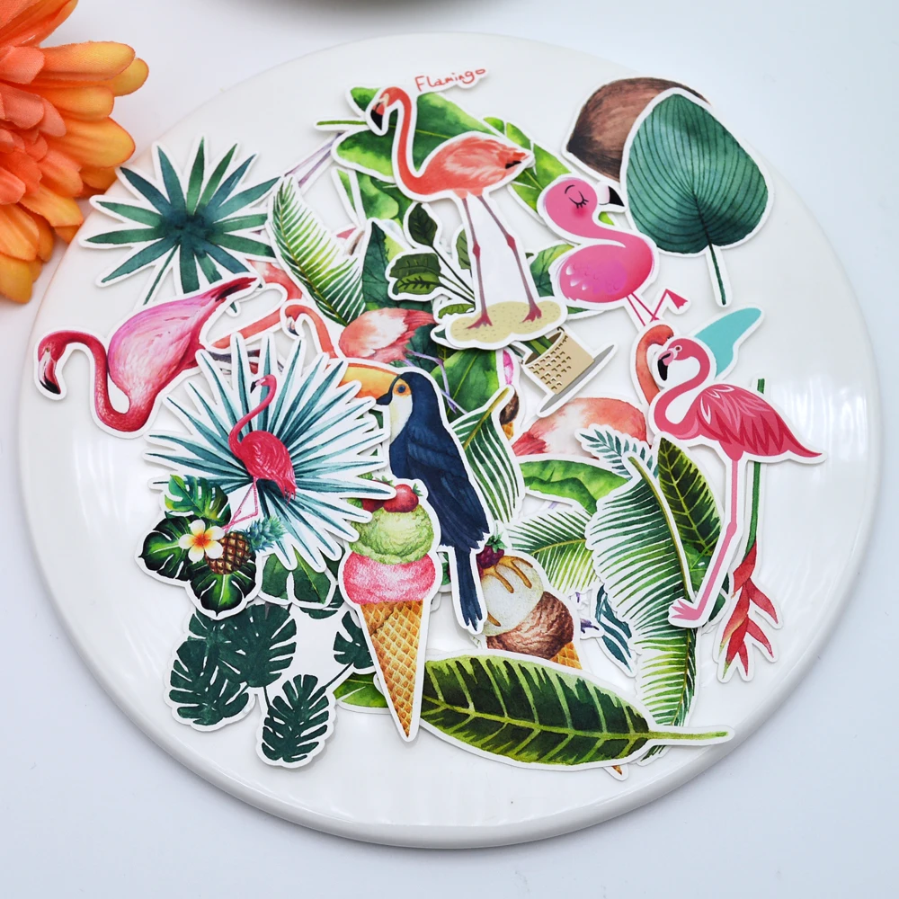 

35pcs Kawaii Ins Flaming sticker Tropical plant DIY gift package decoration adhesive /Diary stationery Free shipping