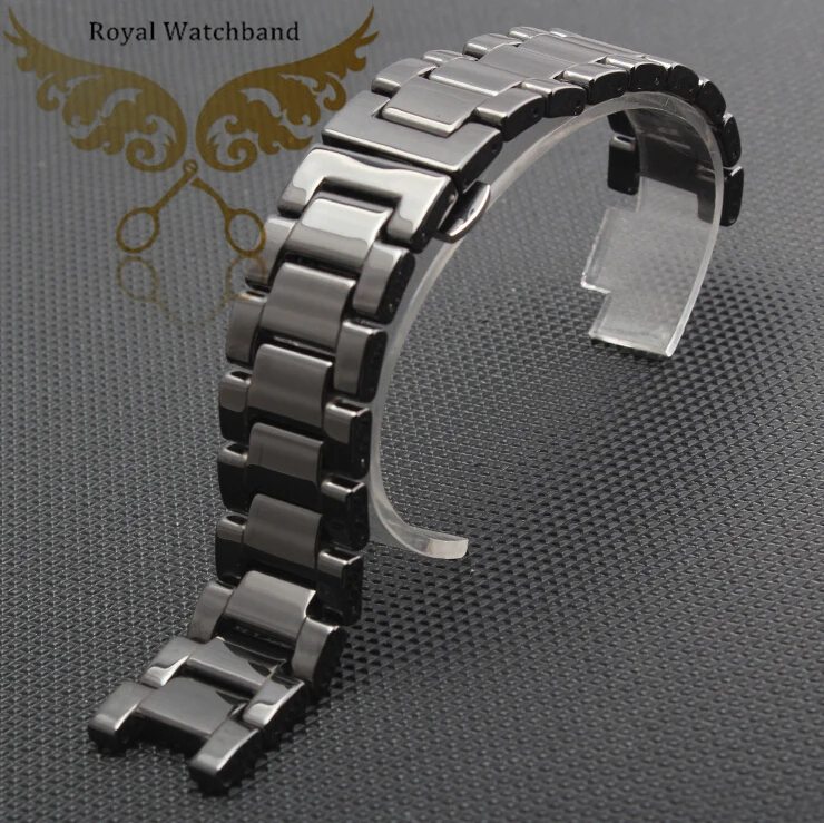 Promotion 20mm Top Grade Quality Black Ceramics Watch Bands Bracelets Deployment Butterfly Clasp Free Shipping