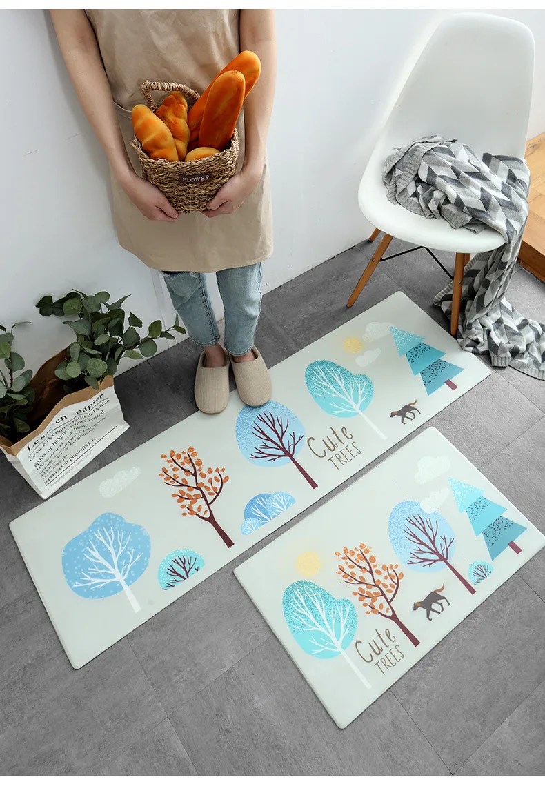 Long Kitchen Mat Bath Carpet Printing Mats PVC Leather Anti Slip Bottom Mat Waterproof Mat for Home Kitchen Oil-Proof Floor Mat