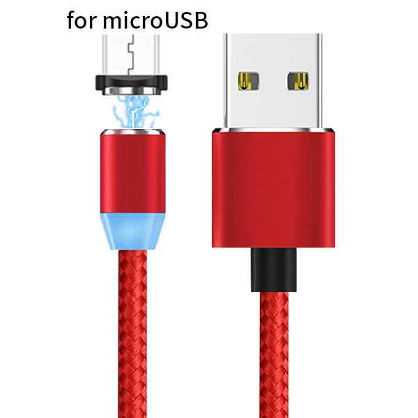 Магнитный кабель SOVAWIN Micro USB для быстрой зарядки светодиодный светильник 1 м Магнитный кабель для зарядки телефона для iphone для samsung для huawei P9 - Цвет: Micro USB Red