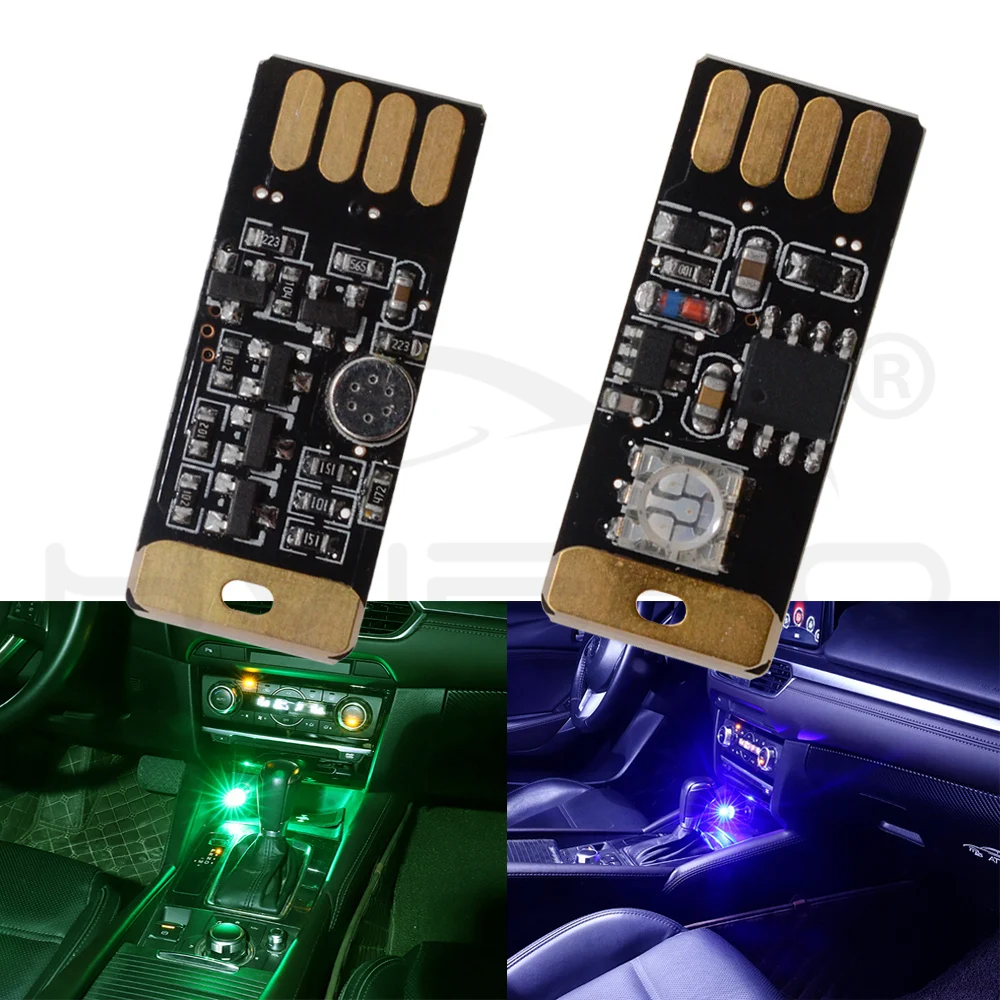 2X Auto USB LED DC 5V Music Playing Dimmable Light Atmospher Decorative Lamp Lighting Portable Plug and Play RGB Voice Activated